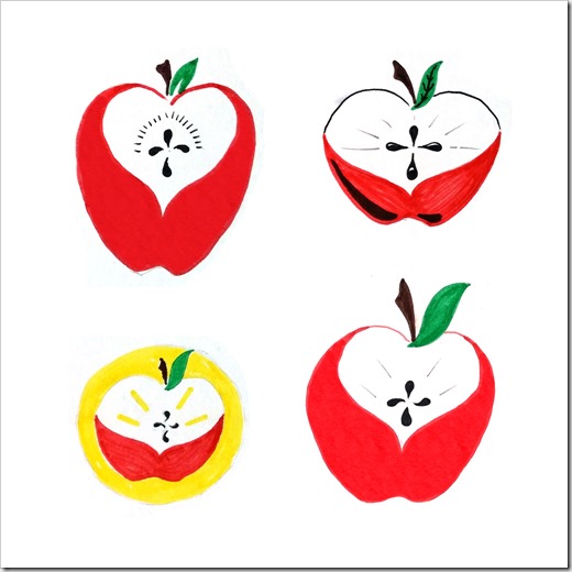 4 Colorized Apple Sketches