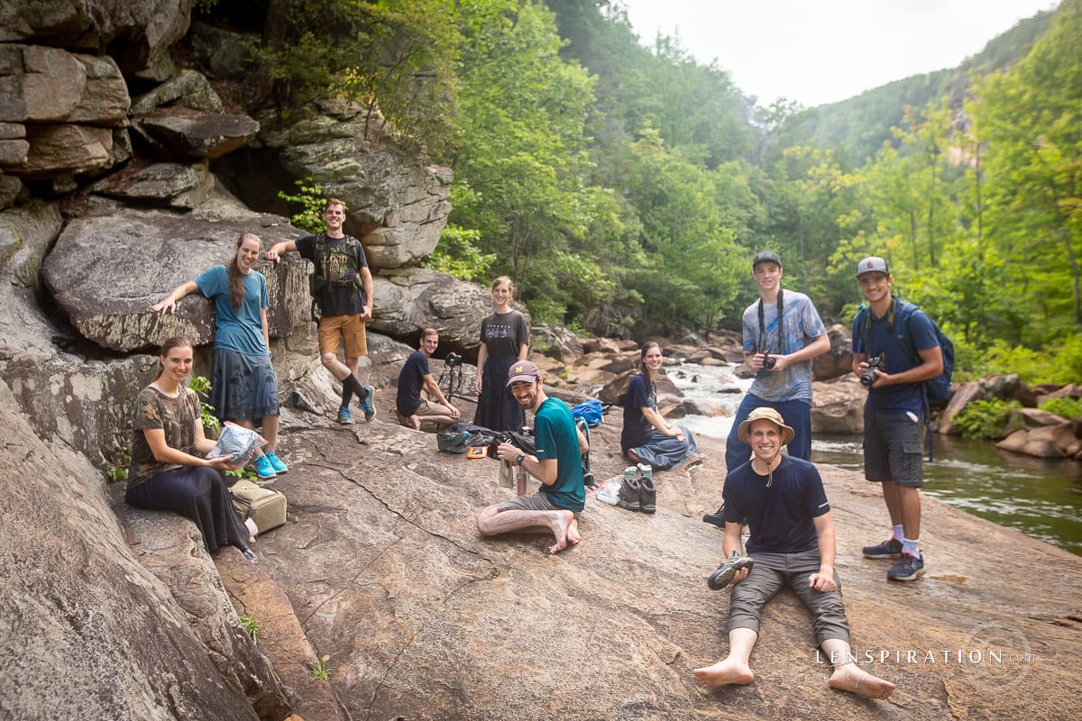Photography workshop at Tallulah Gorge State Park after crossing the river in the gorge