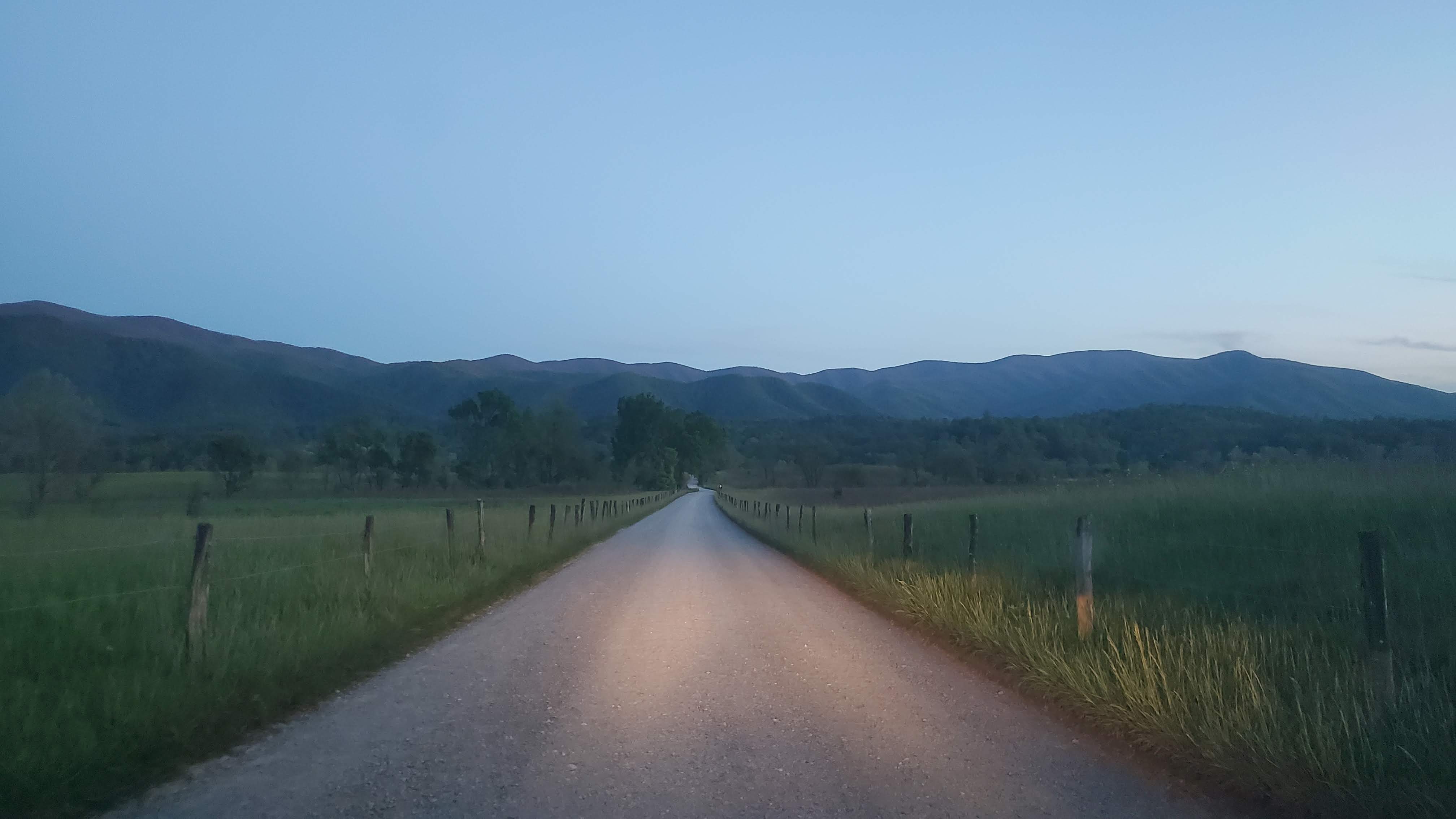 Cades Cove Loop Road at dusk