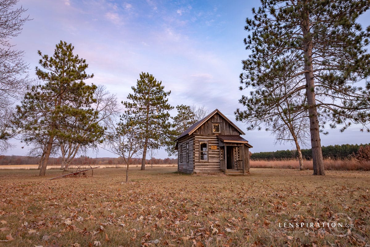 Small log cabin on the northern prairie in Minnesota