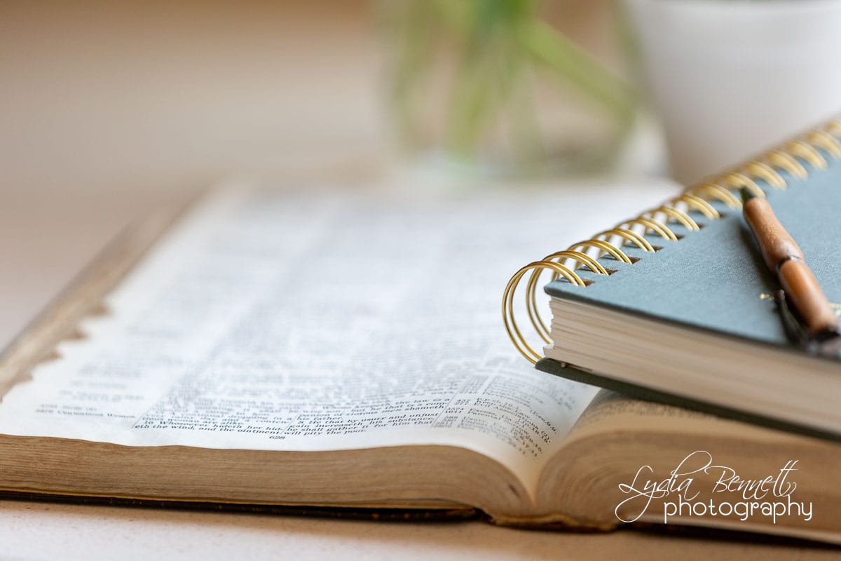 Journal and pen on Bible
