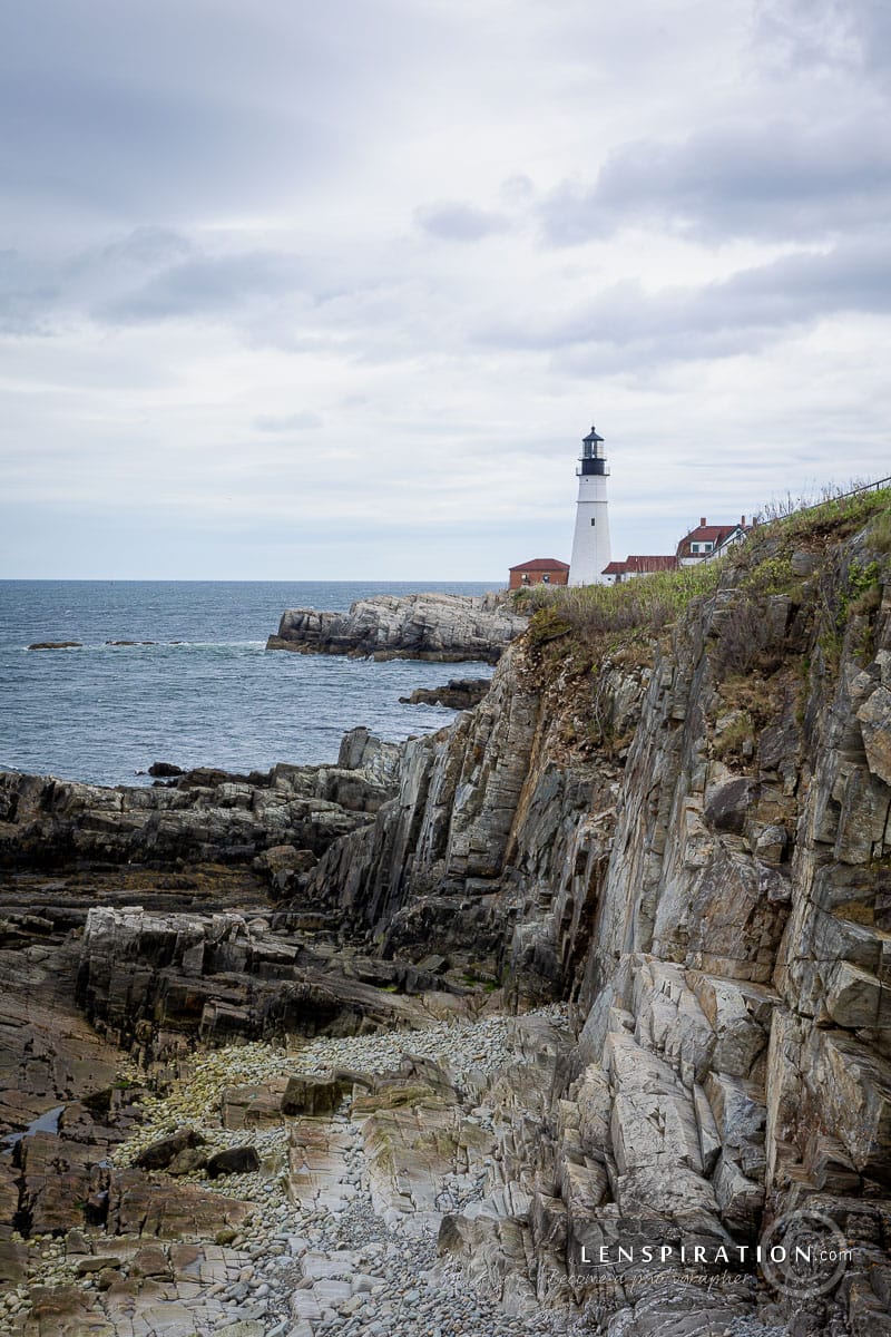 Portland Head Lighthouse, Maine. Last photo you can get from the path before it starts buckling back around the cape where the lighthouse is no longer visible.