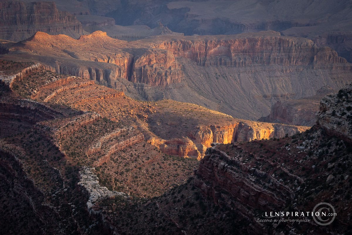 Grand Canyon view from Grandview Point Overlook trail, zoomed in looking toward the north