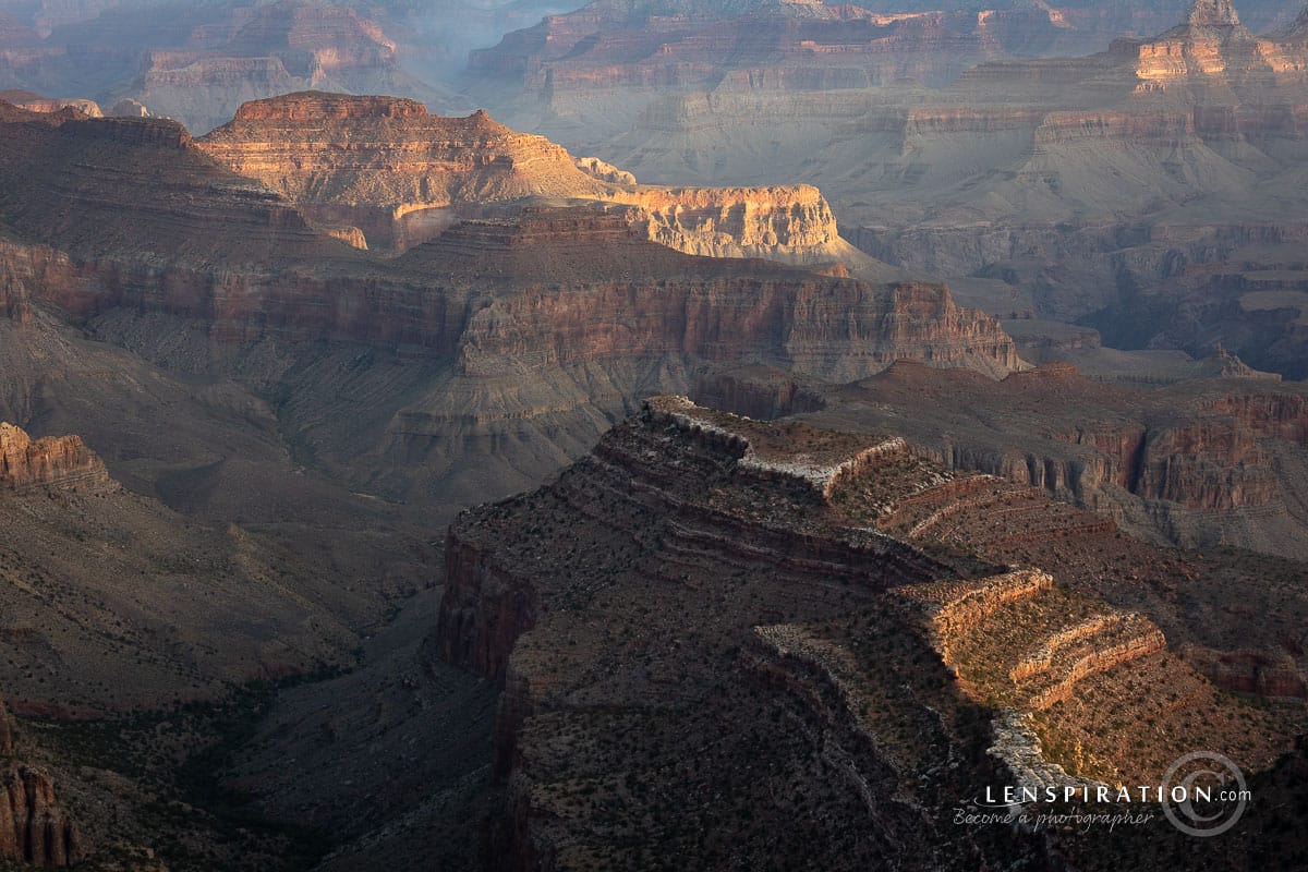 Grand Canyon view from Grandview Point Overlook trail, zoomed in looking toward the north