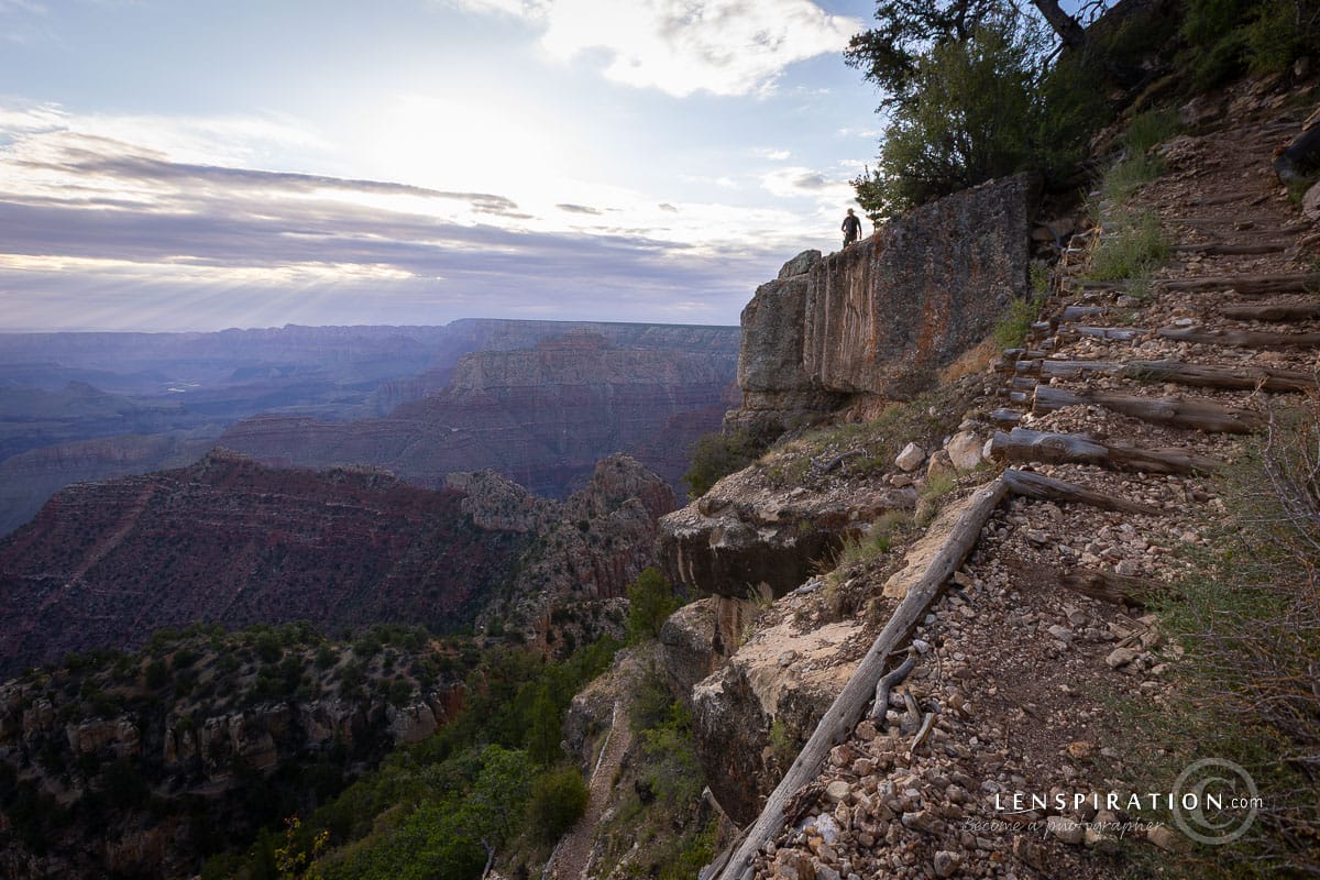 A hiker making his way down into the Grand Canyon