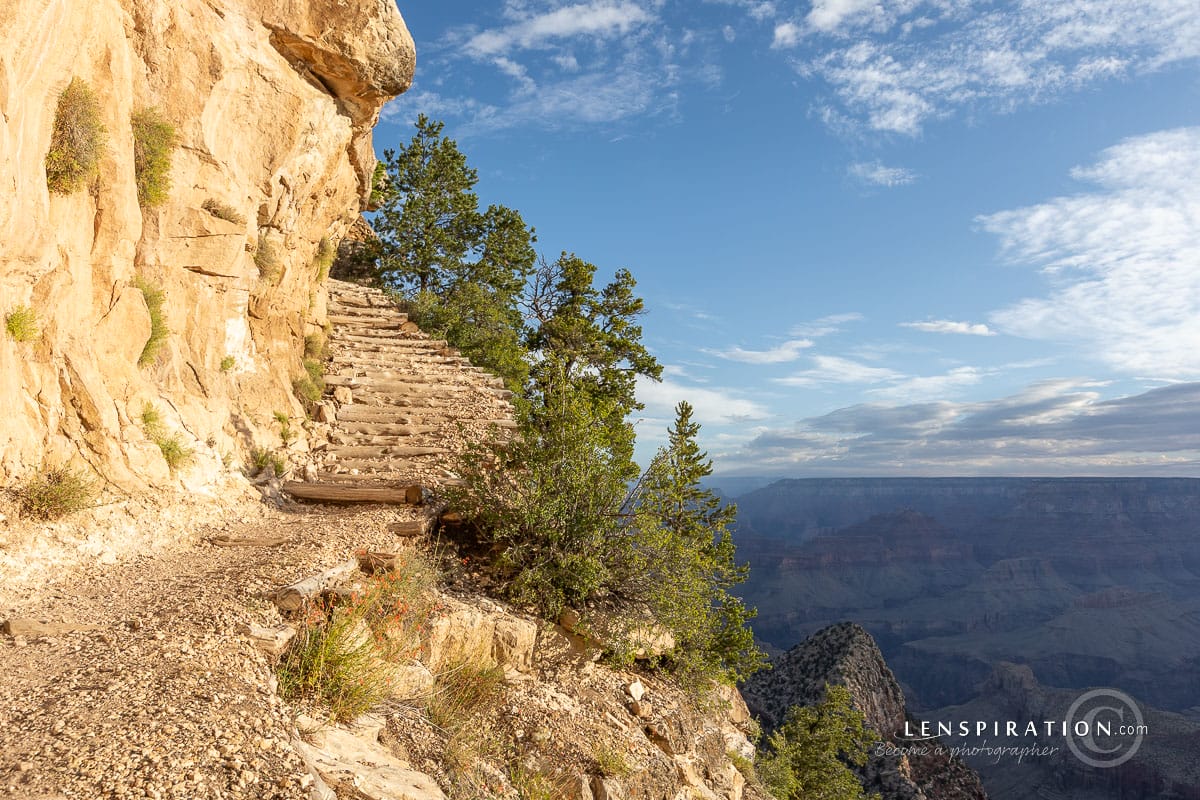 Trail winding down the side of the Grand Canyon