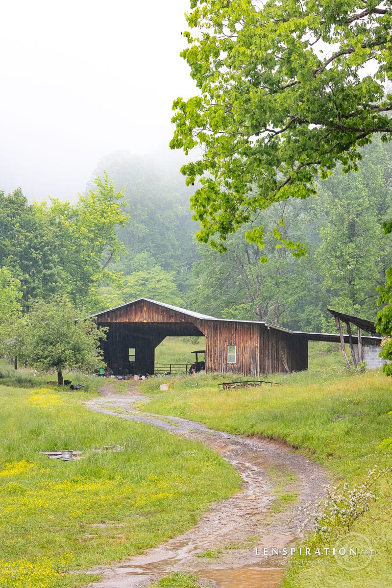 Weathered, old-fashioned barn in the smoky mountains