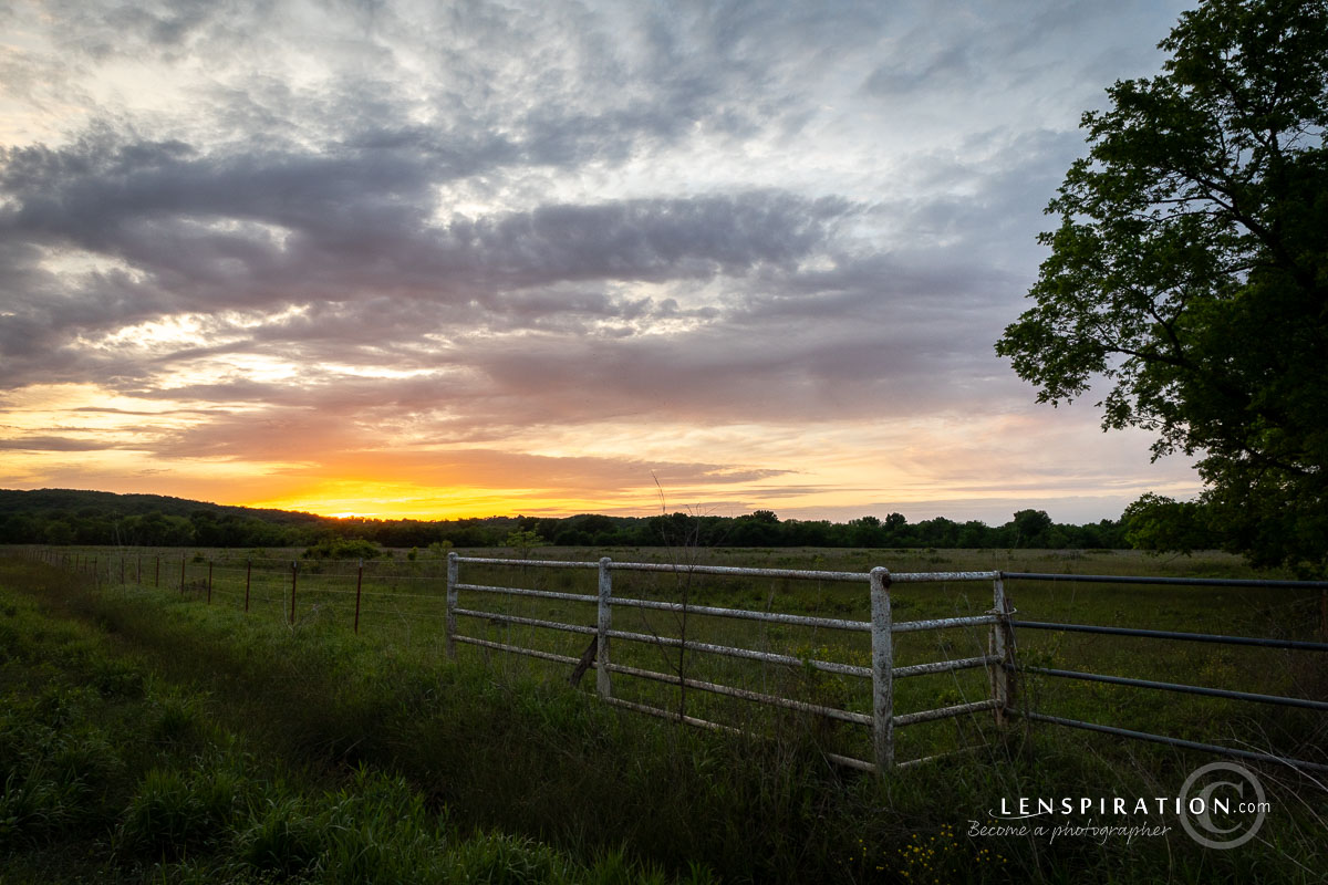 Sunset over a field in Oklahoma