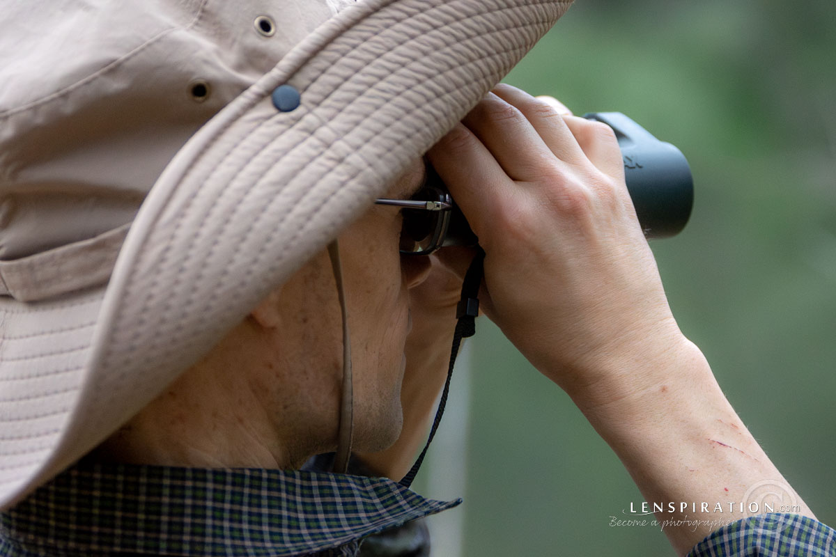 A birdwatcher with binoculars